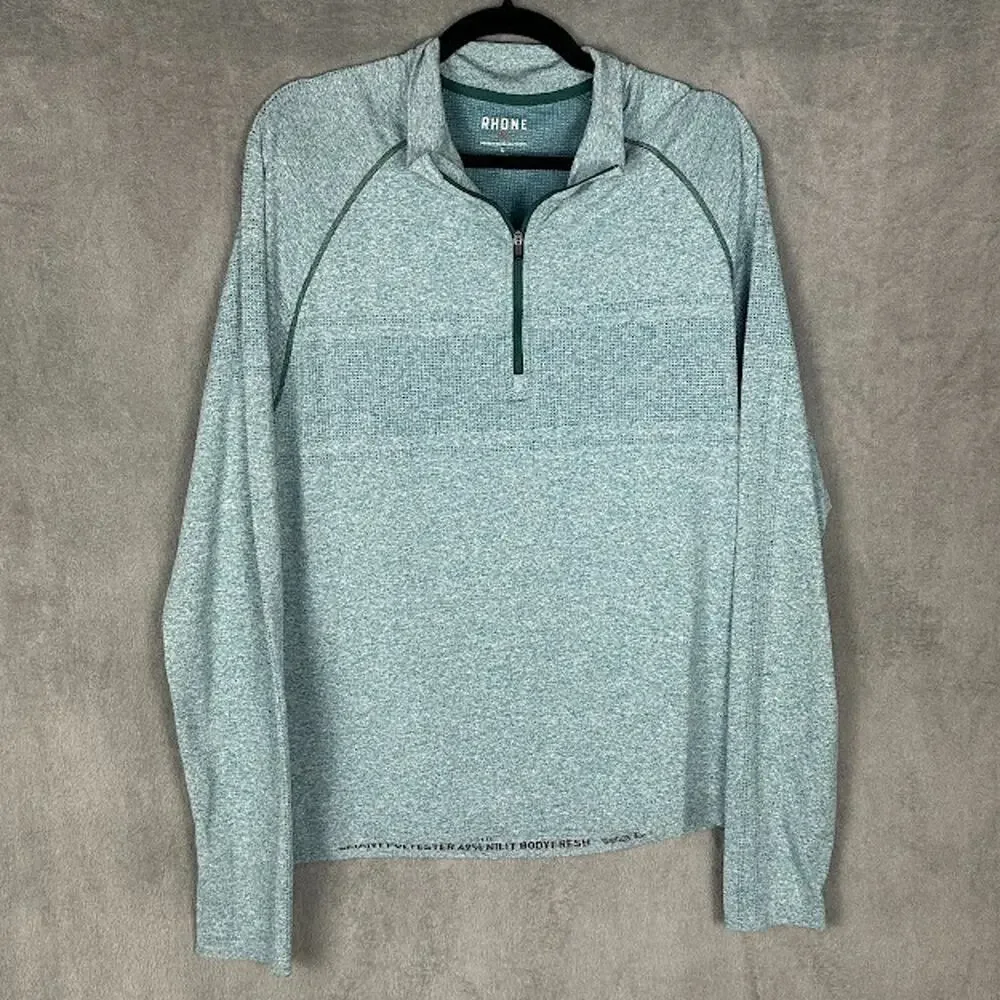 Rhone Shirt Mens Large Green 1/4 Zip Long Sleeve Stretch Performance Golf Preppy